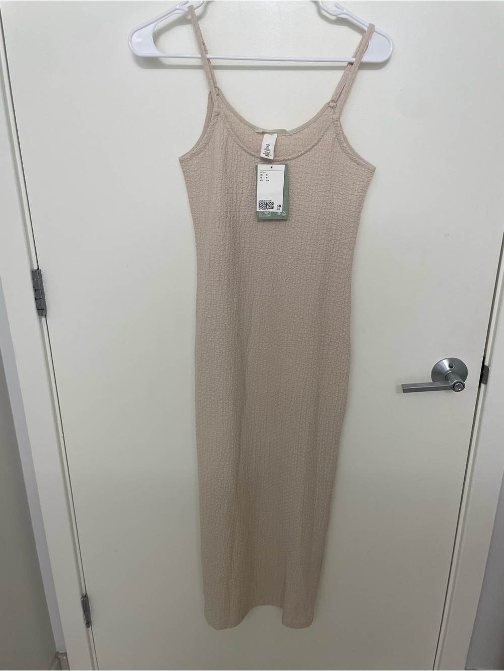 NWT H&M Crinkle Beige Ribbed Midi Slip Dress
